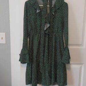 Green Long Sleeve Mini Dot Dress Size Med  NWT